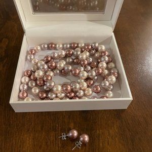 Misaki - 47" Pearl Strand and Earring Stud Set